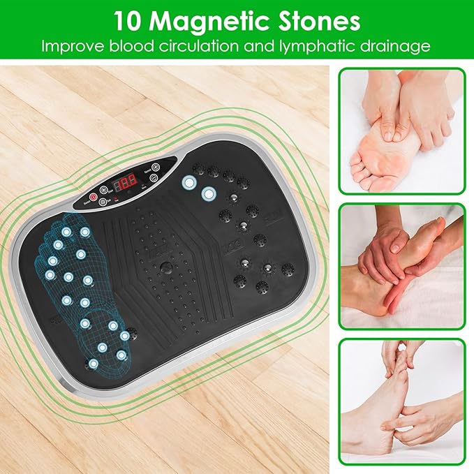 Vibration Plate Exercise Machine, Full Body Shaker Workout Equipment Board Sport Home Training Vibrating Fitness Platform with Resistant Bands Remote Control for Weight Loss Fat Burner