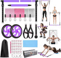 Pilates Bar Kit with Resistance Bands,Ab Roller,2 in 1 Foot Strap & Handle,Door Anchor Pilates Equipment with Resistance Bands, Portable Home Gym Yoga Fitness Bar for Women & Men