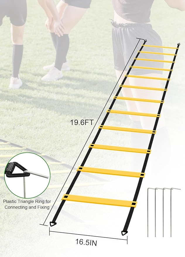 Speed Agility Training Equipment Set - 20ft Agility Ladder, 10 Disc Cones, Resistance Parachute, 5 Resistance Bands & Carry Bag | Football Soccer Basketball Fitness Drills