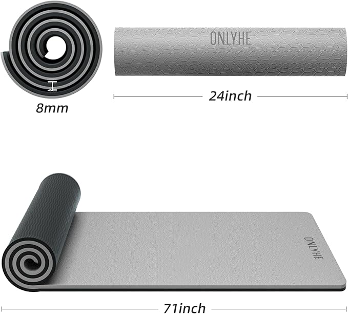 Yoga Mat Thick（8mm）Exercise Mat Non Slip Anti-tear,Pilates Mat for Men and Women,Workout Mats for Home,Barefoot Workouts and Floor Exercise,with Carrier Strap(71"x 24")
