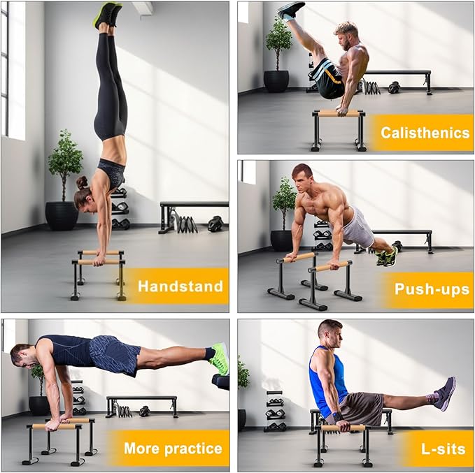 Kipika Parallette Bars for Calisthenics - Push Up & Dip Bar with Wood Handles, Rock-Free Support for Handstand, L-Sit & Home Strength Training, 600LB Capacity, 12" Height