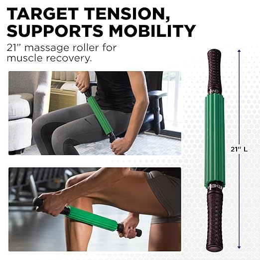 THERABAND Roller Massager Stick Standard, Deep Tissue Muscle Roller for Legs, Back, Calves, Athletes & Runners, Foam Roller Stick for Muscle Massage, Trigger Point Tool, 21" Manual Massager