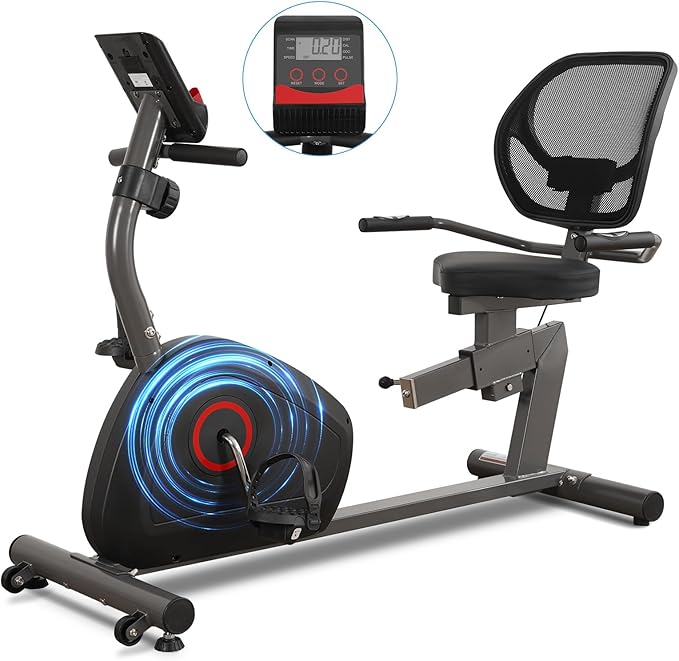 BODIOO Recumbent Exercise Bike for Home Use, Quiet Recumbent Stationary Bikes for Adults & Seniors, 8-Level Resistance, Adjustable Seat, Workout Equipment for Gym, Pulse Sensors & LCD Display