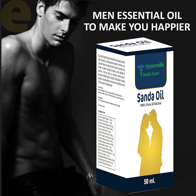 Sanda Oil 50ml | 100% Pure & Natural Ayurvedic Massage Oil for Men | Improves Strength, Stamina & Vitality | Herbal Formulation for External Use Oils 50 Ml Pack of 1 1.6oz