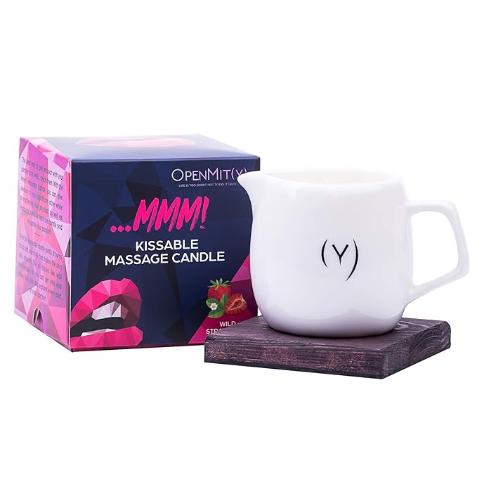 Kissable Massage Oil Candle – Sensual and Romantic Melt Massage Candles for Pleasant and Relaxing Massages (Wild Strawberry)