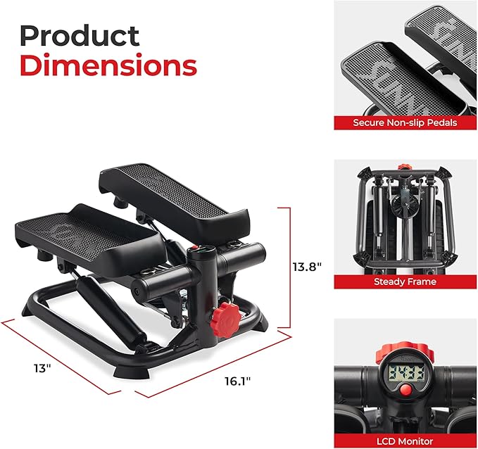 Sunny Health & Fitness Mini Steppers for Exercise at Home, Stair Step Workout Machine, Full Body Cardio Equipment, with Optional Free SunnyFit App Connection and Resistance Band