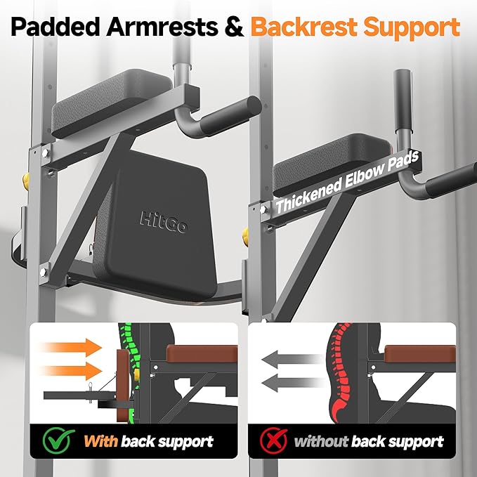 Power Tower Pull Up Station for Home Gym, Dip Station with Splayed H-Shaped Base, 440LBS Capacity, Adjustable Height Workout Station for Pull-ups, Dips & Leg Raises