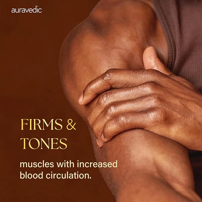 Auravedic Body Toning Massage Oil | Helps Reduce Stretch Marks, Cellulite & Sagging | Infused with Cinnamon, Cardamom & Bay Leaf | for Smooth, Supple Skin | 6.76 Fl Oz (200ml)
