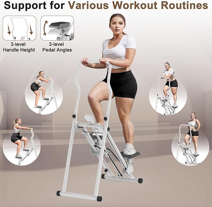 Stair Stepper for Home Gym Exercise, New Version Vertical Climber Machine,Full Body Workout Stair Stepper with Extended Step Range, Adjustable Handlebar & Pedals(White&Black)