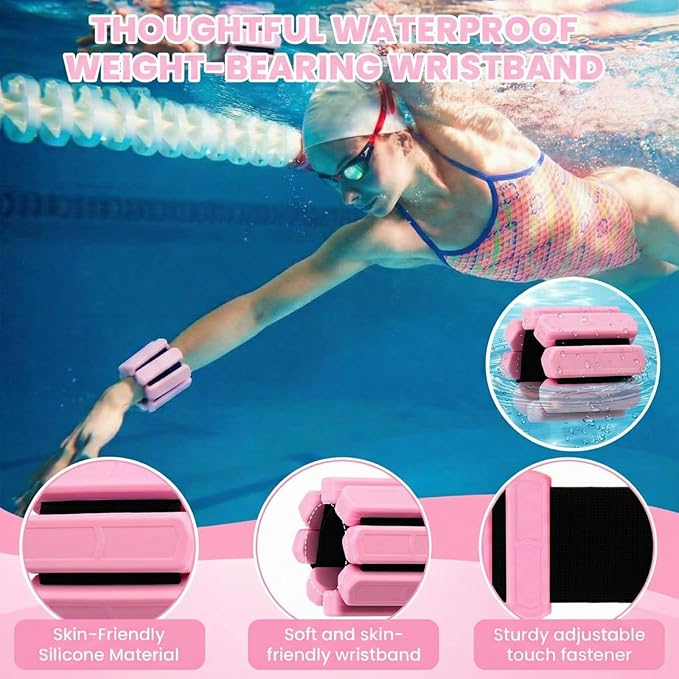 2 Pairs Wrist Ankle Weights Set Adjustable Silicone Weighted Bangles 1lb Pink 2lb Black for Women Men, Fitness Arm Leg Weights for Yoga, Pilates, Walking, Home Gym Workout