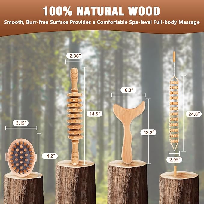 Wood Therapy Massage Tools, 4 in 1 Lymphatic Drainage Massager Body Sculpting Tools, Professional Maderoterapia Kit Cellulite Massager for Body Contouring,Relief Muscle