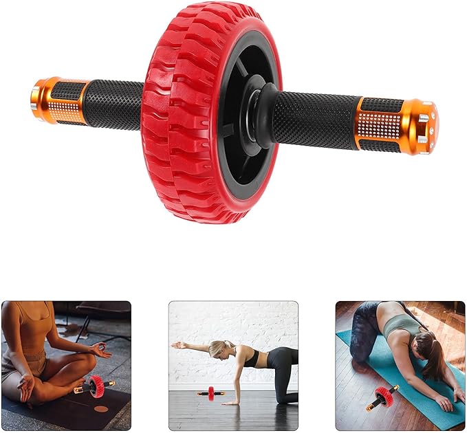 Milisten Ab Roller Wheel Abdominal Exercise Trainer Portable Core Strength Fitness Equipment for Home Gym Red with Non-slip Handles Suitable for Men and Women