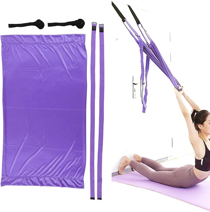 Tyenaza Aerial Yoga Swing Set, Aerial Yoga Door Hanging Trapeze Sling Kit, Waist Back Leg Stretch Strap, Leg Stretching Assist Trainer(紫色)