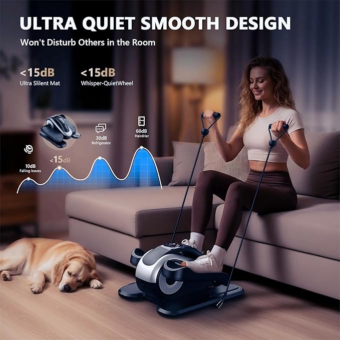 Under Desk Elliptical Machine,Electric Leg Exerciser for Seniors,12 Adjustable Speeds&12 Modes with Remote Control,Elastic Rope,Manual&Auto Mode for Home Office