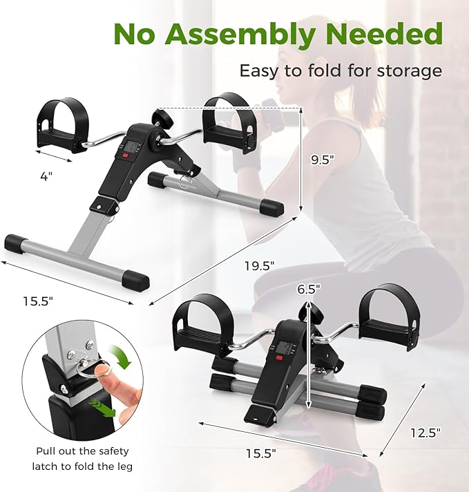 GYMAX Under Desk Bike Pedal Exerciser, Folding Mini Exercise Bike with LCD Display for Arms & Legs Workout, Portable Peddler Exerciser for Seniors Office Home Fitness