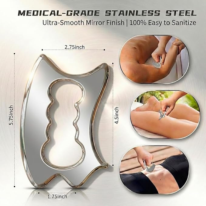 QKIIP Muscle Scraper Tool for Back & Legs, Enlarged Myofascial Massage Release Tool, Stainless Steel Scraping Tool Physical Therapy, IASTM Fascia Scraper, Guasha Tool for Body Skin Neck