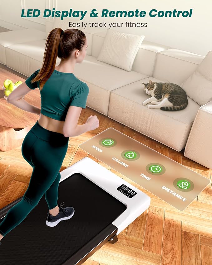 DeerRun Under Desk Walking Pad Treadmill for Home Office & Small Spaces, 6% Manual Incline, 0.6–3.8 MPH Walking Speed, 2.5 HP, 300 lb Capacity, App & Remote Control
