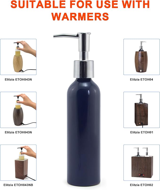 Elitzia ETOH01 ETOH02 Massage Oil Warmer Use Metal Pump Bottle Dispenser 1 Pack 8.45oz/250ml Portable Cylinder Massage Oil Gel Lotion Pump Durable Refillable Containers (Aluminum Oxide Bottle)
