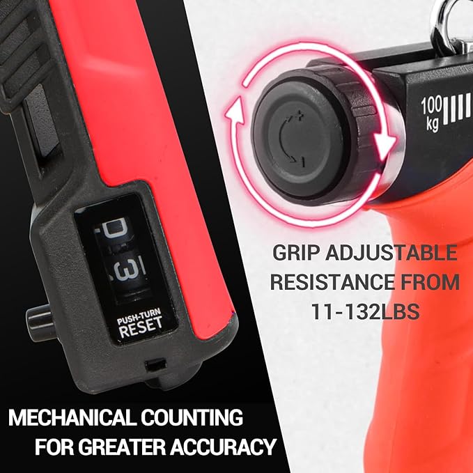 Hand Grip Strengthener - Adjustable Resistance 11-220Lbs Forearm Strength Trainer with Counting, Silicone Grip Ring & Hand Exercise for Quickly Increasing Wrist Forearm and Finger Strength Combo Set