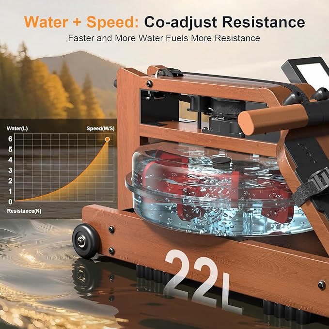 Water Rowing Machine with Foldable Design,Rowing Machines for Home,400LBS Capacity,Smooth Glide Rails,Comfortable Seat,Free App Supported for Immersive Water Rower&Home Gym