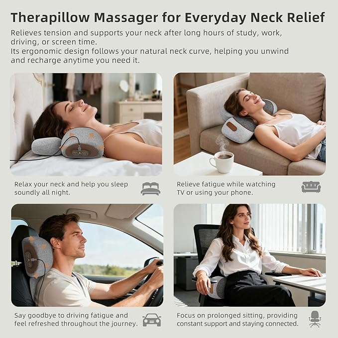 3-in-1 Neck Massager Pillow with Heat, Massage & Stretcher, Traction Massager for Neck Hump, Shoulder & Muscle Relaxation, Pain Relief & Cervical Support, Ideal Gift for Women & Men