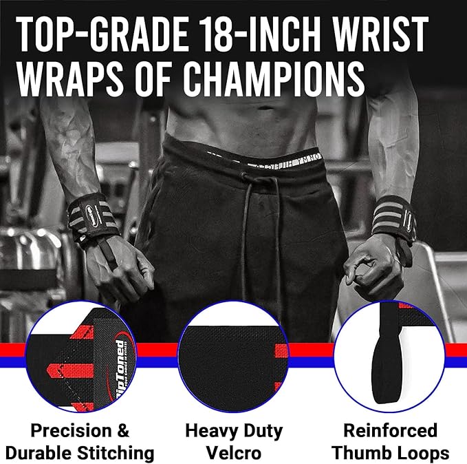 Rip Toned Wrist Wraps for Weightlifting – USPA & USAPL Approved 18" Wrist Straps for Powerlifting – Adjustable, Durable Gym Wraps with Thumb Loop – Quality Support for Men & Women