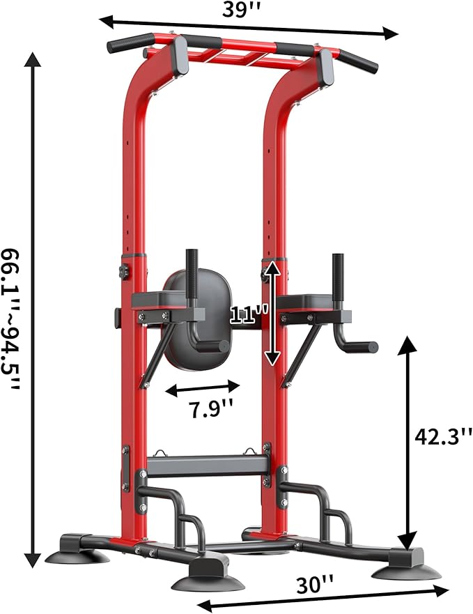 SogesHome Pull Up Bar and Dip Station, Heavy Duty 330LB Capacity Adjustable Home Gym Equipment for Strength Training, Multifunctional Push Up Bars for Arms, Back, Chest, Shoulders & Core Workout, Red