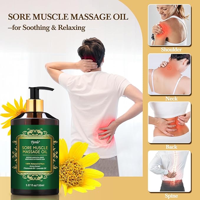 3 Pack Massage Oil for Massage Therapy, Lavender Oil for Relaxation, Sore Muscle Arnica Oil & Cellulite Massage Oil, with Massage Roller Ball & Thumb Saver Tool, Massage Kit for Him Her