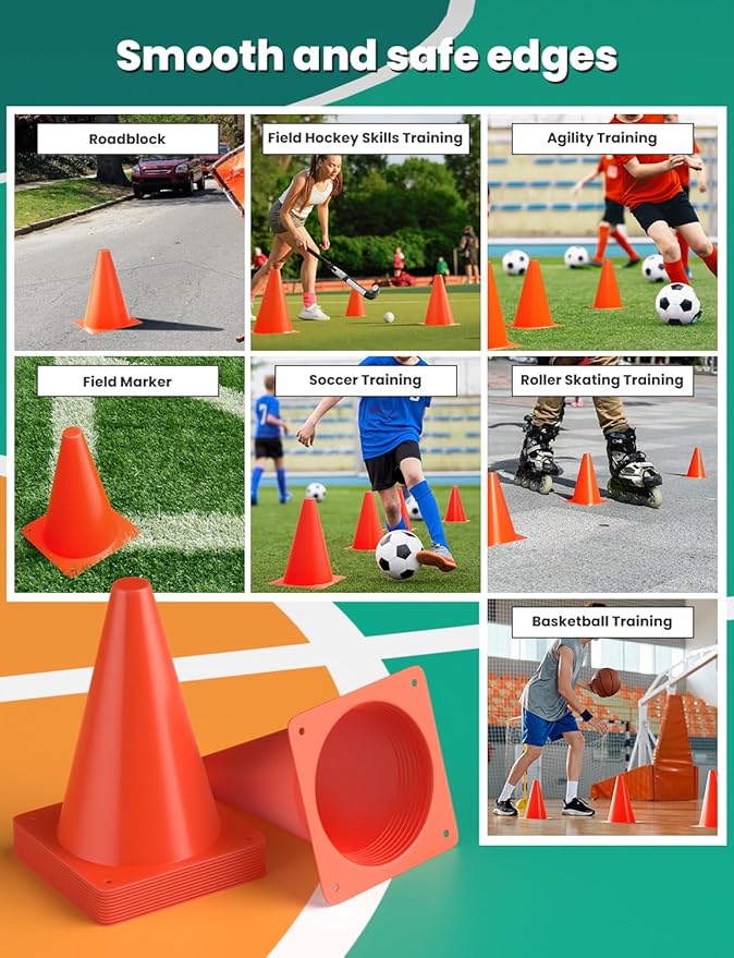 GHB Agility Ladder 1 Pack and 7 Inch 12 Pack Soccer Cones 2 Carrying Bag