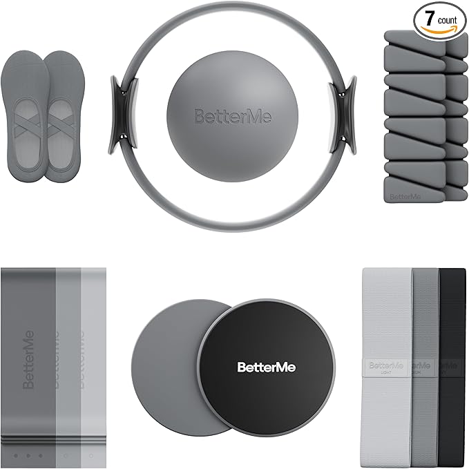 BetterMe Pilates Studio Kit – Pilates Ring, Pilates Ball, Resistance Bands & Sliders – Complete Pilates Equipment Set for Women – Home & Studio Pilates Workout Kit
