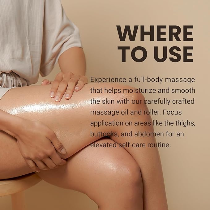 Lymphatic Massage Oil & Roller Kit for Massage Therapy - Ylang Ylang & Ginger Lymphatic Drainage Oil & Massager for Circulation & Detox Support, Non-Greasy Formula & Easy to Use Roller (8 Fl Oz) by M3