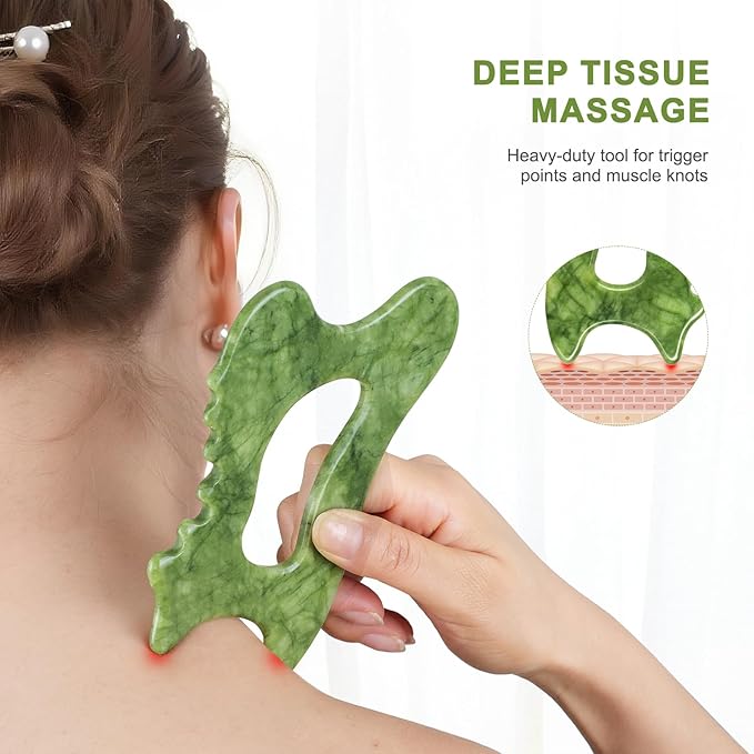 6-in-1 Jade Stone Body Gua Sha Facial Tools - Lymphatic Drainage Tool, Face Sculpting Tool & Acupressure tool - Body Guasha Tool, Trigger Point Massage Tool for Fascia Massage Valentine's Day Gifts