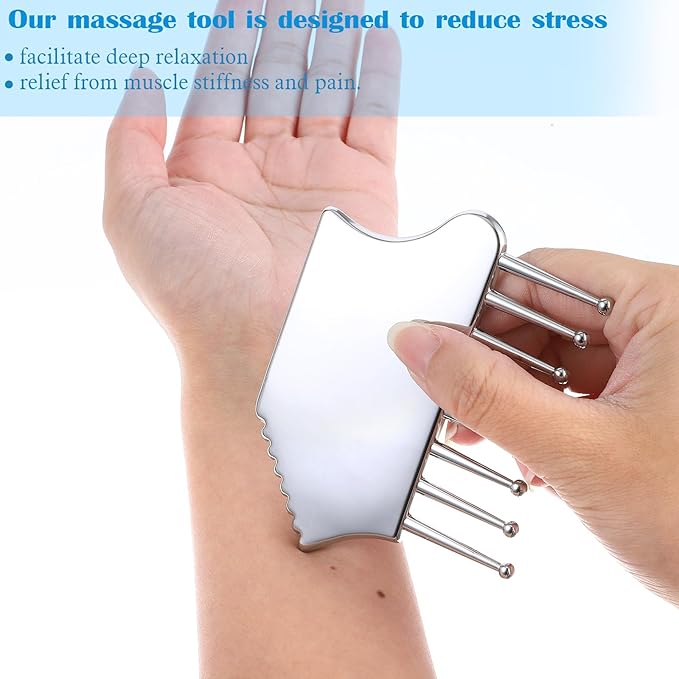 Stainless Steel Scalp Handheld Head Massage Comb Massager Metal Guasha Scraping Tool Multi-Functional Guasha Scraping Comb for Head Neck Shoulders Legs Arms