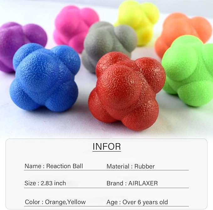 AIRLAXER Reaction Ball,Reflex Ball for Hand Eye Coordination Training,2.83 inch,Pack of 2-Orange,Yellow.