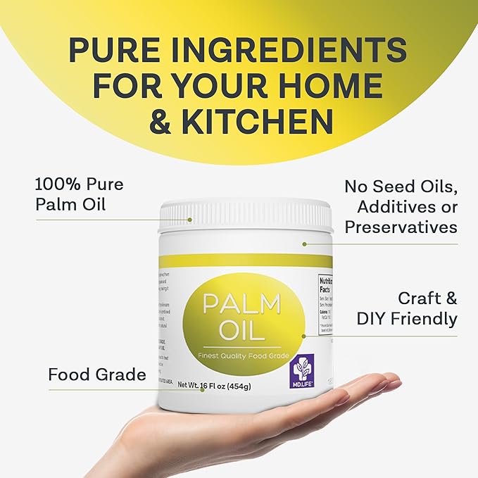 MD.LIFE PALM OIL - 32oz - Sustainable Food Grade Palm Oil for Cooking - Great for Soap Making Supplies, Cooking Oil, Creams and Lotions