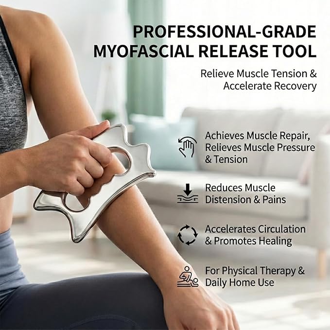 QKIIP Muscle Scraper Tool for Back & Legs, Enlarged Myofascial Massage Release Tool, Stainless Steel Scraping Tool Physical Therapy, IASTM Fascia Scraper, Guasha Tool for Body Skin Neck