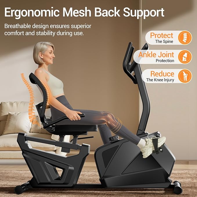 CURSOR FITNESS Recumbent Exercise Bike, Quiet Recumbent Stationary Bike for Adults & Seniors, Magnetic Stationary Bike with 16-Level Resistance, Supports 350LB, Heart Rate Handle & LCD Display