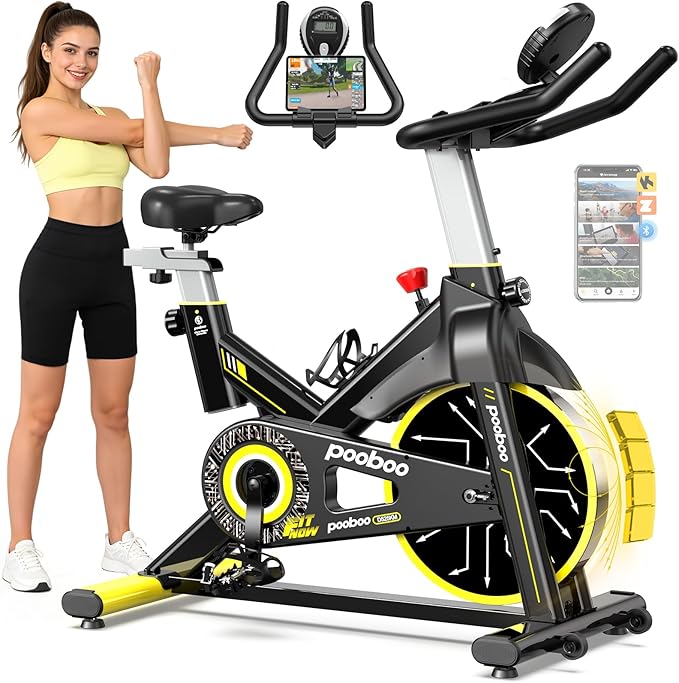 pooboo Exercise Bike, Adjustable Magnetic/Brake Pad Resistance Silent Belt Drive, Indoor Cycling Bike for Home Cardio, Fitness Stationary Bike with 350lbs/300lbs Weight Capacity &Upgraded Version Seat Solid Build 1