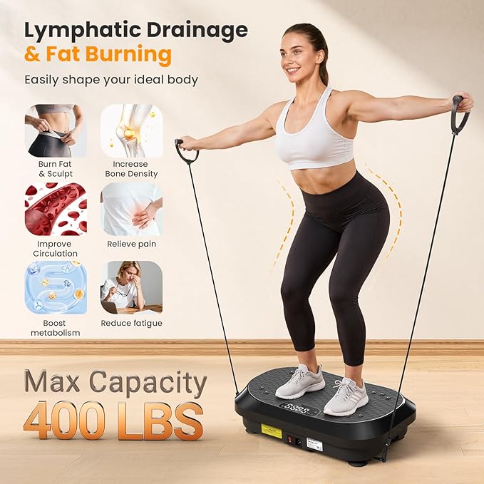 Vibration Plate Exercise Machine, Vibrating Plate for Lymphatic Drainage Weight Loss with 200 Power Motor, Shake Plate with 120 Adjustable Speeds, Whole Body Vibration Platform Machines for Women Men