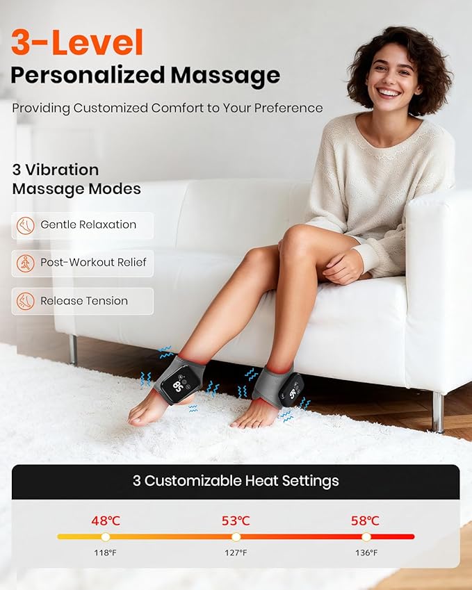 Foot Renew Massager for Neuropathy, 3-in-1 Cordless & Portable Foot and Ankle Massager for Heel, Arch & Ankle Relief, 3-Level Vibration & Heat, Ideal Gift, Includes Extension Strap (Gray)