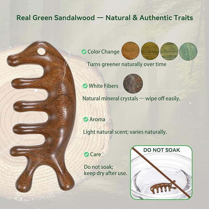 Gua sha Tool for Face&Body,Nose Gua Sha,Gua Sha Tools,Guasha Brush for Head,Scalp Massage Comb,Wooden Scalp Massager,Head Massager,Christmas Gift,Natural Green Sandalwood