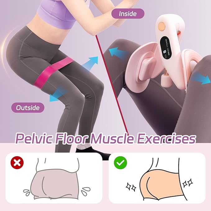 QIUTONG Thigh Trainer 2026 Upgraded, 10-78LB Thigh Trainer Thigh Exerciser, LED Inner Thigh Exerciser, 360° Pelvic Floor Exercise Devices, Hip Trainer Kegel Excerciser, 20LB Resistance Band