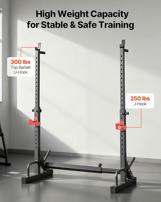 VEVOR Power Cage Squat Rack, Home Gym Power Rack with Adjustable Height & Width, 550LBS Strength Training Workout Equipment with Barbell Storage Racks & J-Hooks for Bench Press, Squat, Weight Lifting
