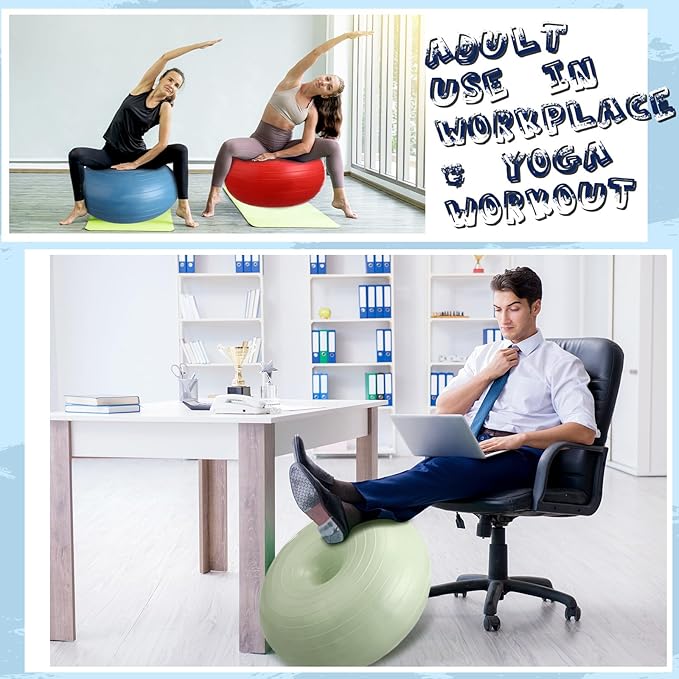 Libima 4 Pcs Flexible Seating for Classroom Inflatable Yoga Ball Chairs with Pump Donut Exercise Ball Chair Cushion Seat for Balance and Stability Training Home Office Gym Workout