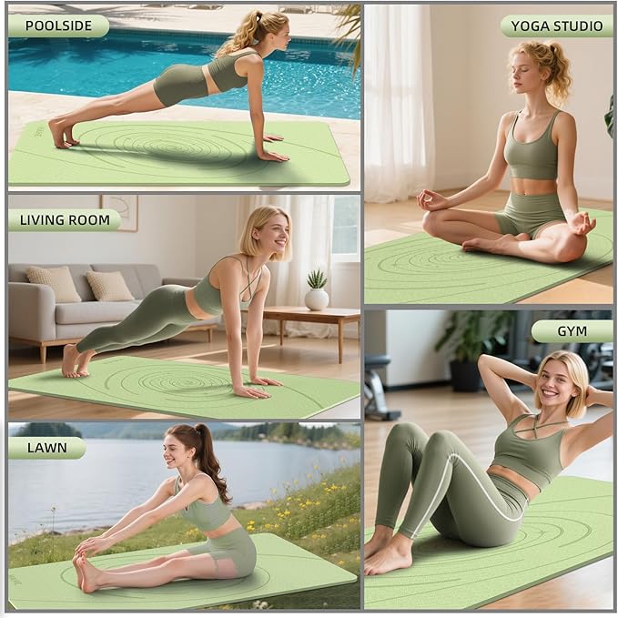 Large Yoga Mat Thick, 76"x32"x0.31"Wide POE Exercise Mat with Non-Slip Surface & Carry Strap, Anti-Tear Workout Mat for Yoga, Pilates, Fitness