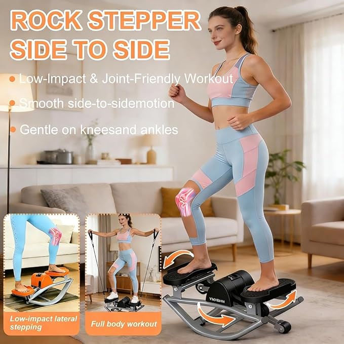 Rock Stepper Side to Side Low-Impact Rocking Stepper for Home Exercise Compact Side Stepper with Resistance Bands Quiet Lateral Exercise Machine for Full Body Workout