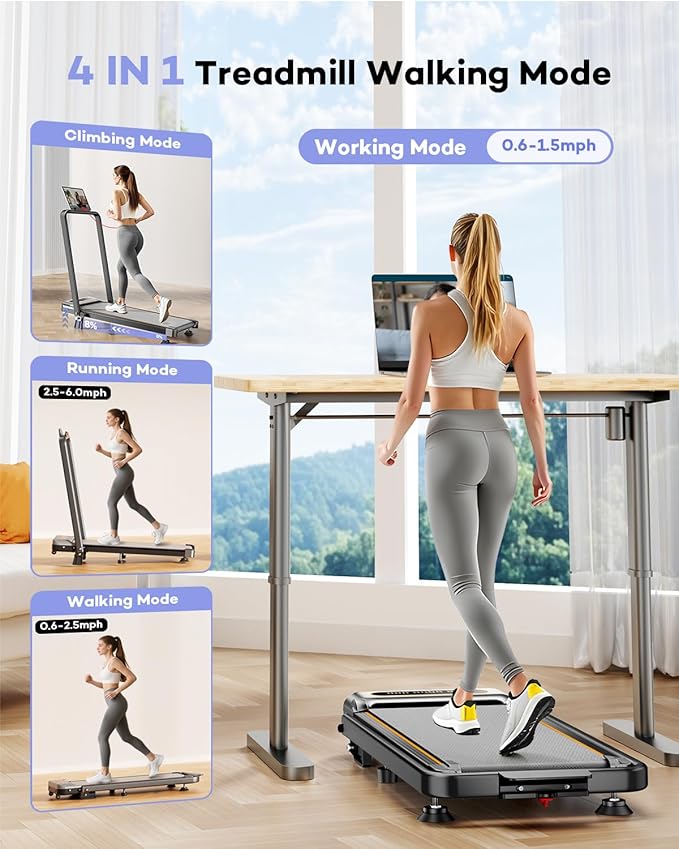Foldable Treadmill with 10% Incline, Upgrade 3.5HP Low Noise Walking Pad Treadmill with Handle Bar, Trisomy 4 in 1 Portable Under Desk Treadmills for Home/Office, 350Lbs Capacity, APP & Remote Control