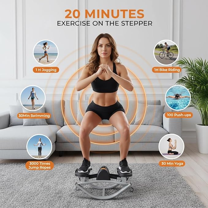 Rock Stepper Side to Side, Digital Display Mini Stepper with Resistance Bands, Steppers for Exercise at Home, Quiet Low Impact Workout Machine for Arm Legs Glutes, Portable Fitness Equipment