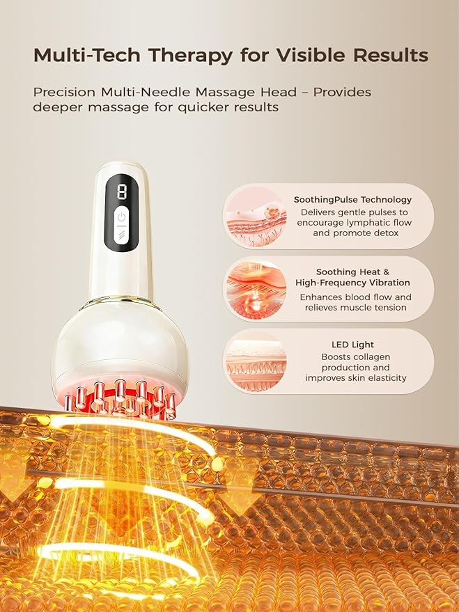 Lymphatic Drainage Massager & Anti Cellulite Massage Tool, for Legs, Arms & Belly, Body,Helps Reduce Stretch Marks & Cellulite,with Microcurrent, Light Heat & Vibration