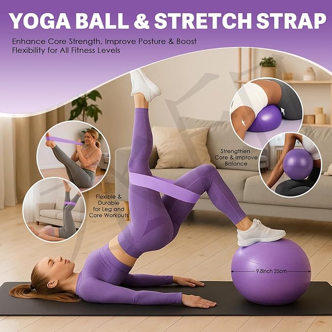 Pilates Essentials Kit for Women-Home Yoga Set,Including Foot Pedal Puller,Pilates Ring,Figure 8 Resistance Band,Pilates Ball,Resistance Band,Yoga Stretching Elastic Band,for Travel&Home Workouts